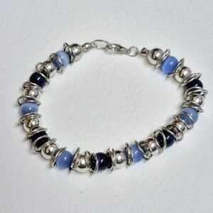 Silver Tone and Blue Beaded Bracelet